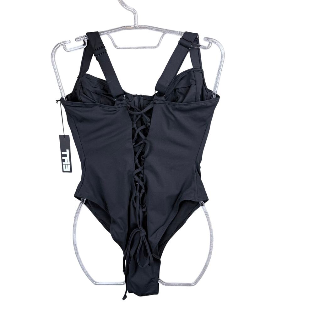 TA3 Hi Cut Lifty Black One-Piece Corset Lace-Up Back Underwire Shapewear - Picture 2 of 9